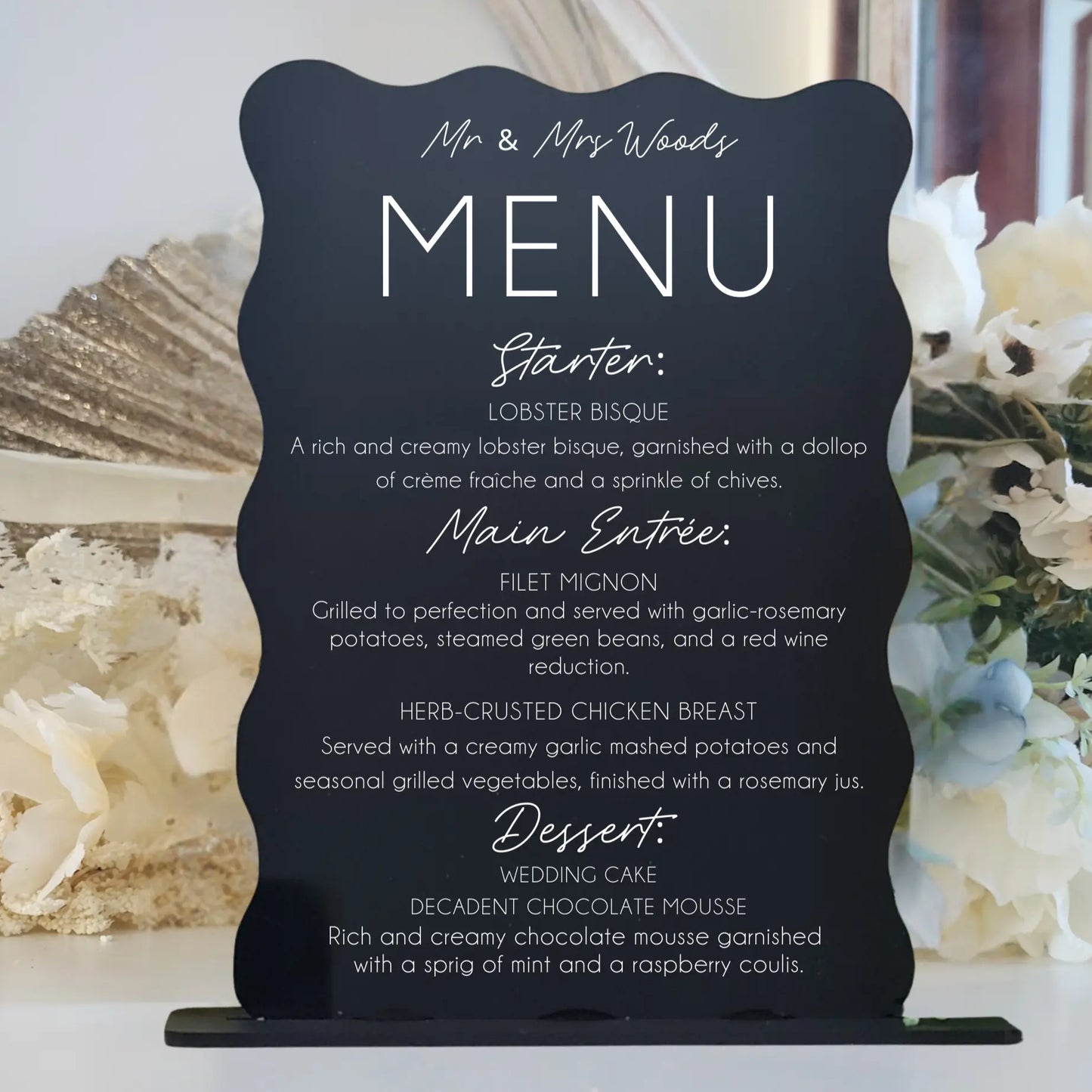 Custom Wedding Menu – UV Printed Acrylic with Your Food & Drink Selections Evermore Gifts & Favours