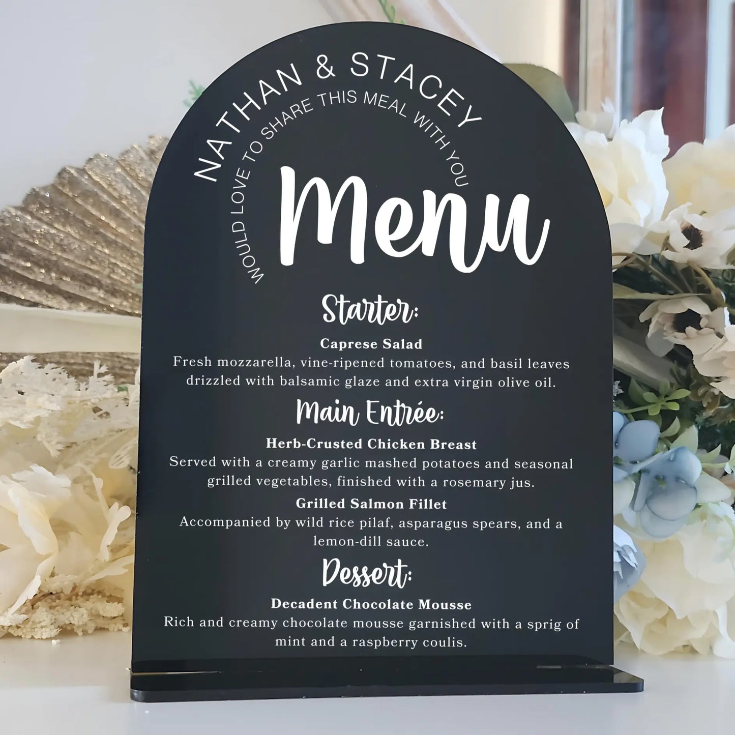 Freestanding Acrylic Table Menu – UV Printed for Weddings or Events Evermore Gifts & Favours