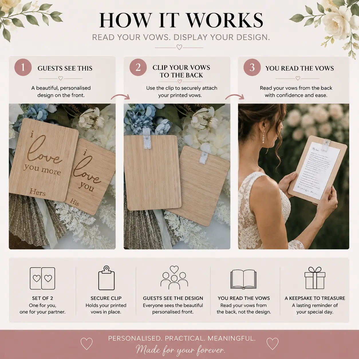 Personalised Vow Card Holders – Set of 2 UV Printed Wedding Keepsakes