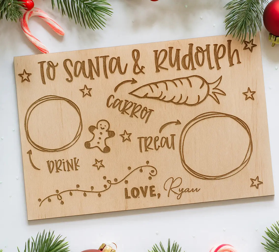 Engraved “Dear Santa” Christmas Eve Board – Custom Name Wooden Santa Tray Evermore Gifts & Favours