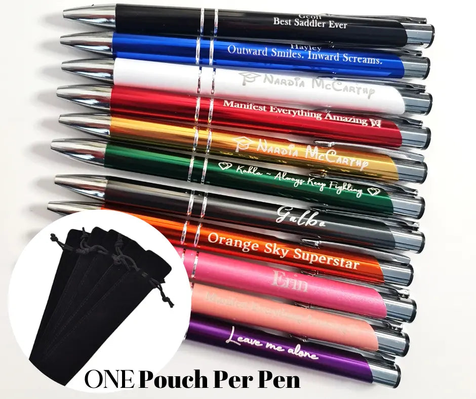 Personalised Laser Etched Pen – Custom Name or Logo Engraving With Pouches Evermore Gifts & Favours