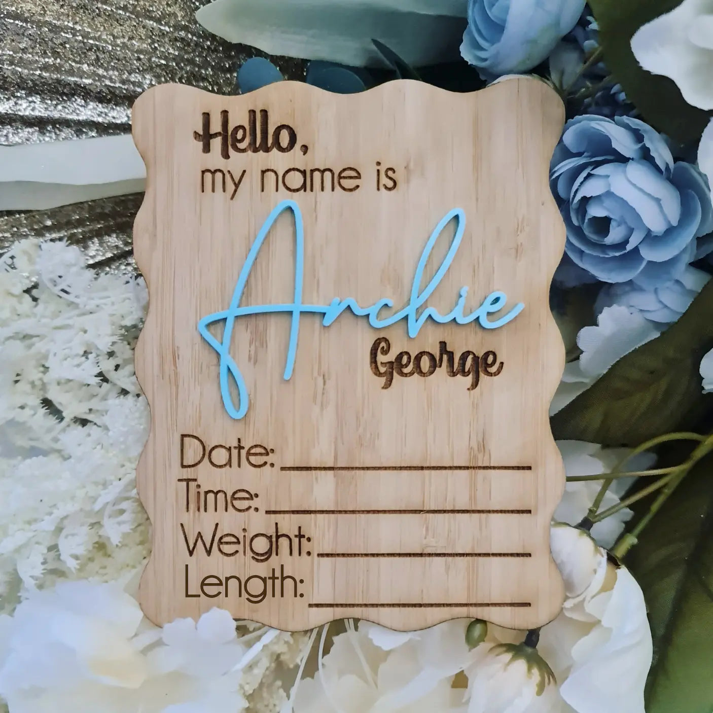 Personalised Baby Announcement Disc – Custom Name & Birth Details Evermore Gifts & Favours