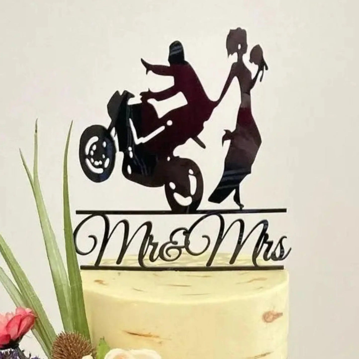 Motorbike Wedding Cake Topper | Funny Bride and Groom Acrylic Evermore Gifts & Favours