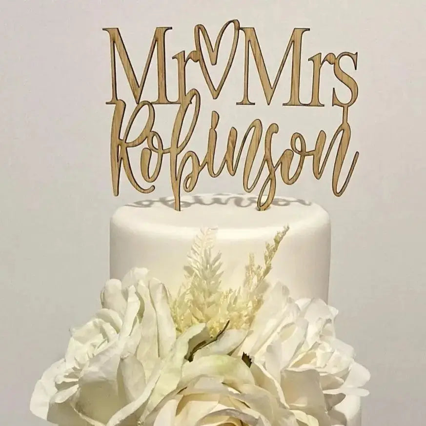 Personalised Mr and Mrs Surname Topper | Wedding Cake Bamboo Evermore Gifts & Favours