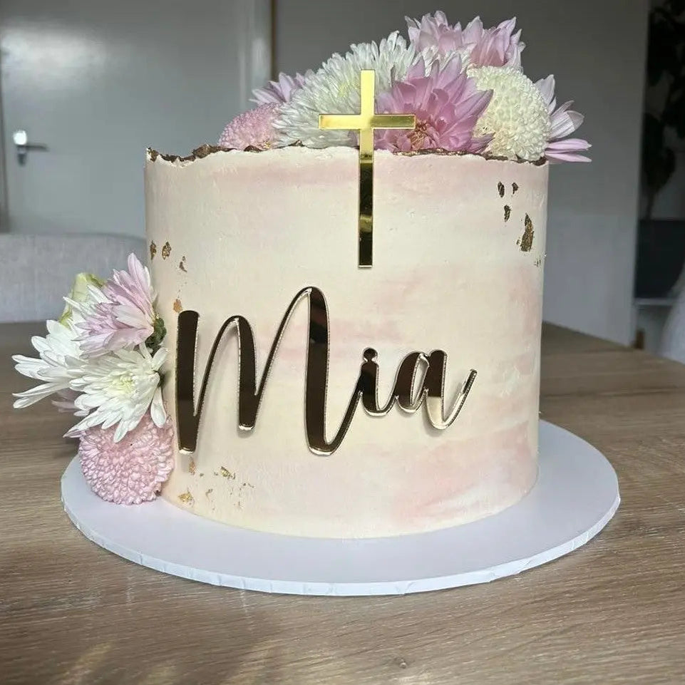 Baptism Cake Front Topper Set Acrylic | Christening Fropper with Cross Evermore Gifts & Favours