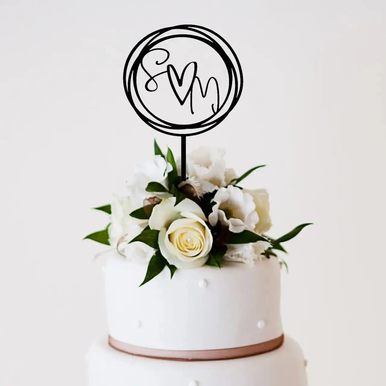 Initials Cake Topper with Heart | Circle Acrylic Wedding Design Evermore Gifts & Favours