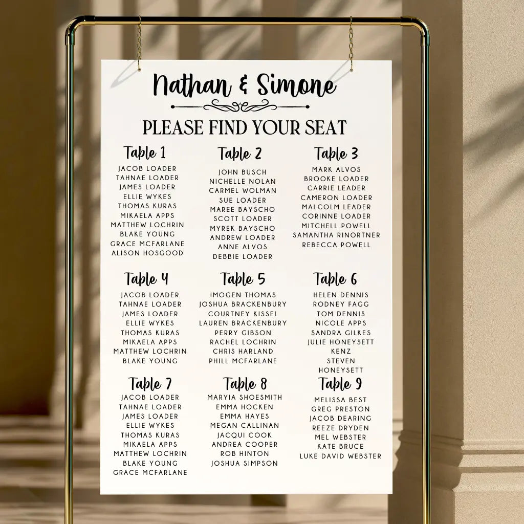 Wedding Seating Chart – Custom Fonts and Colours Evermoregifts