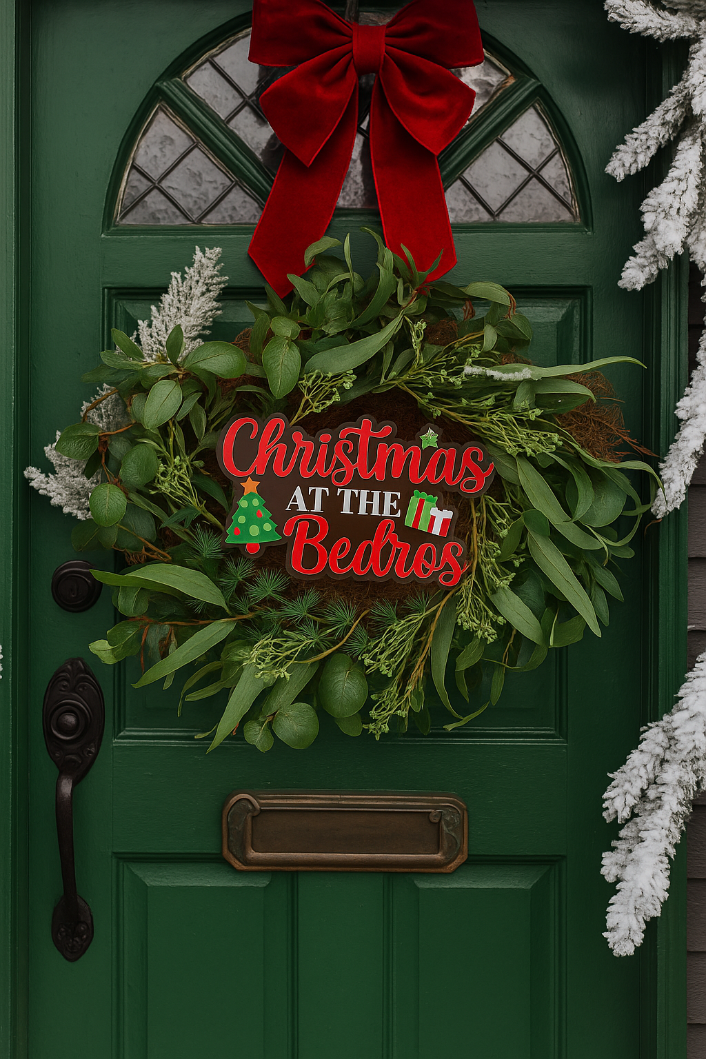 Custom Christmas Door Wreath Plaque – Festive Name Sign