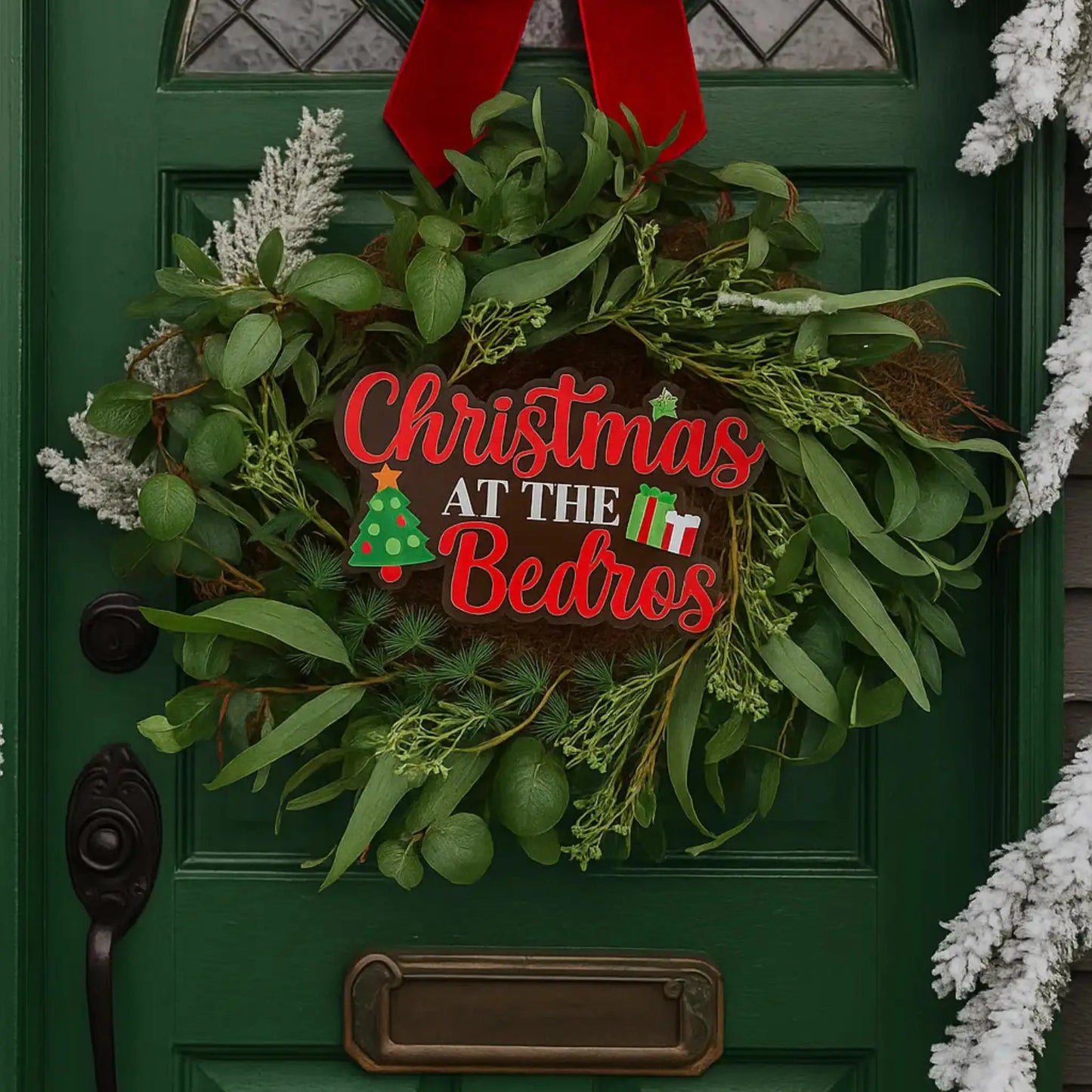 Personalised Christmas Wreath Sign UV Printed | Custom Door Decor Evermore Gifts & Favours