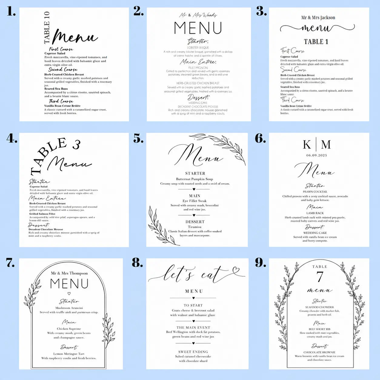 Custom Wedding Menu – UV Printed Acrylic with Your Food & Drink Selections