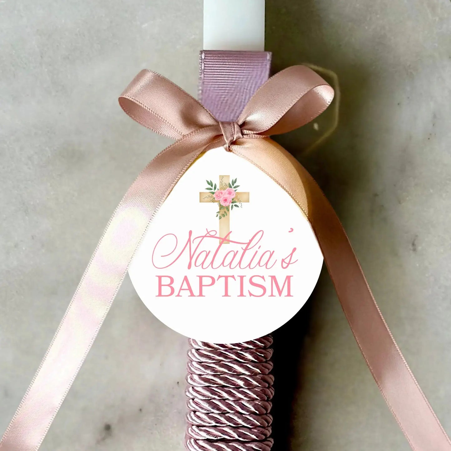 Personalised Baptism Custom Candle Tag – Custom Acrylic or Timber Design - 100mm Evermore Gifts & Favours