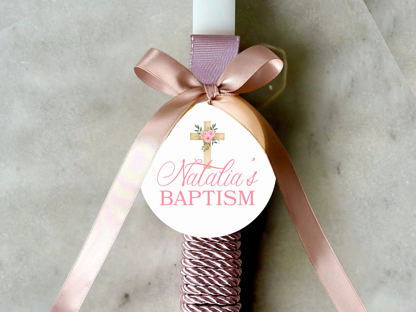 Personalised Baptism Candle Tags – Custom Acrylic or Timber Design - 100mm Evermore Gifts & Favours