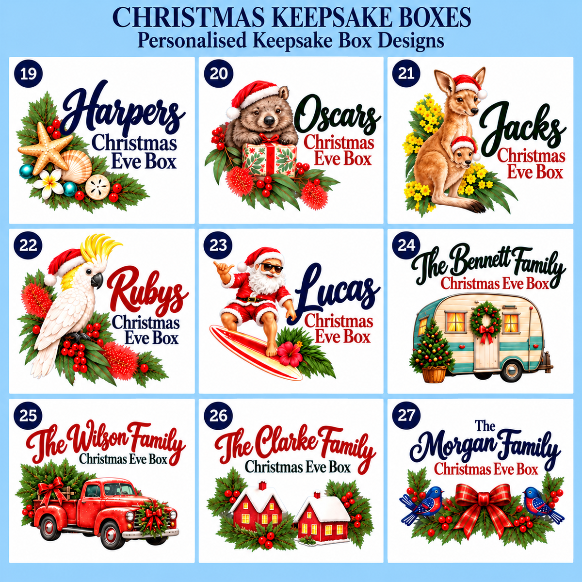 Christmas keepsake box designs 19–27