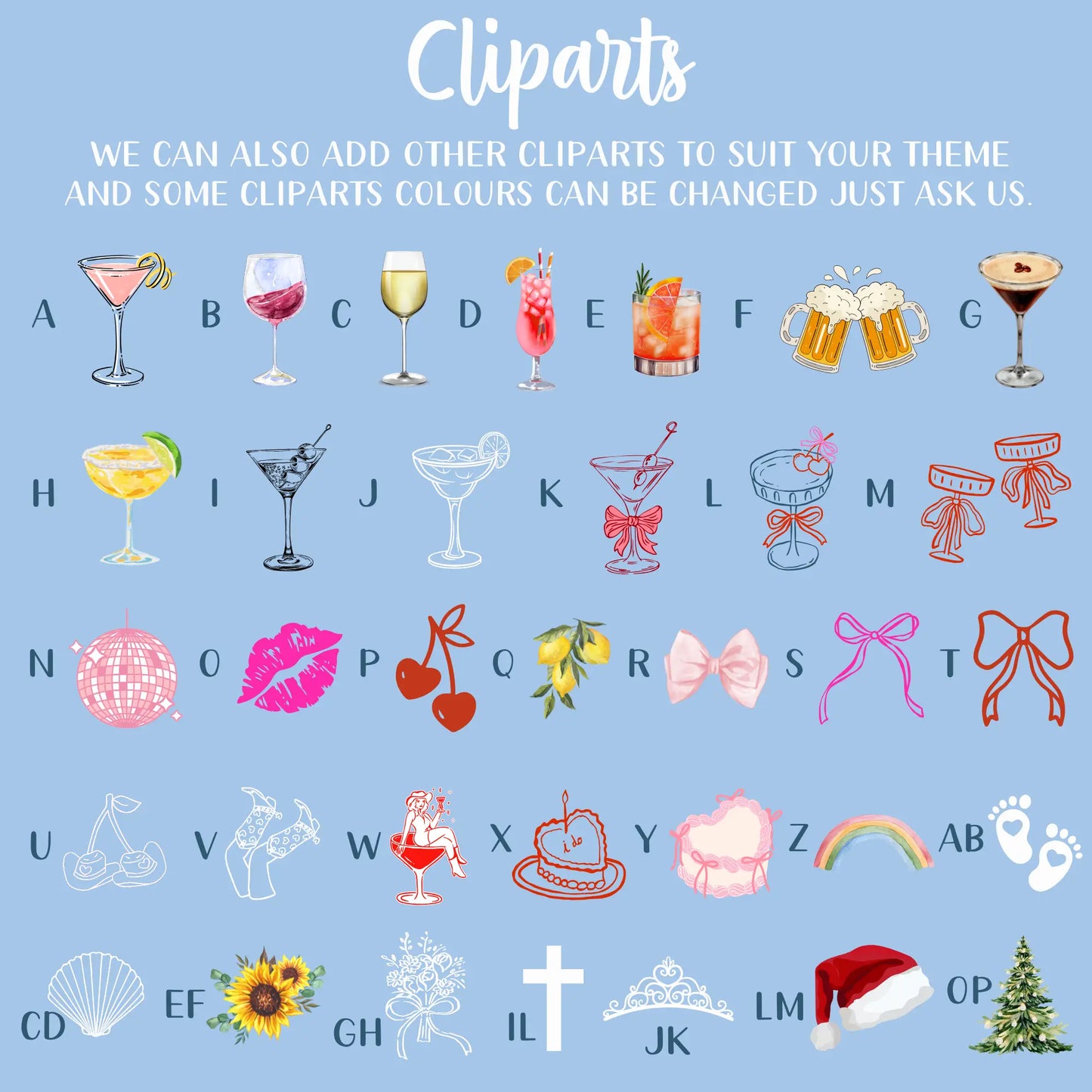 Icon selection chart for custom acrylic plaques, signs and personalised gifts including wedding, baby, memorial and decorative icons