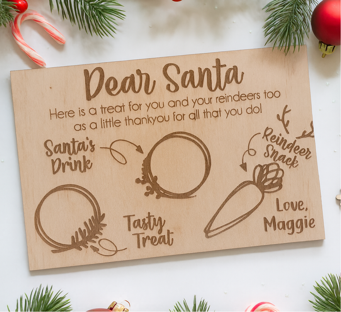 Personalised Wooden Santa Treat Board – Engraved Christmas Eve Board for Kids