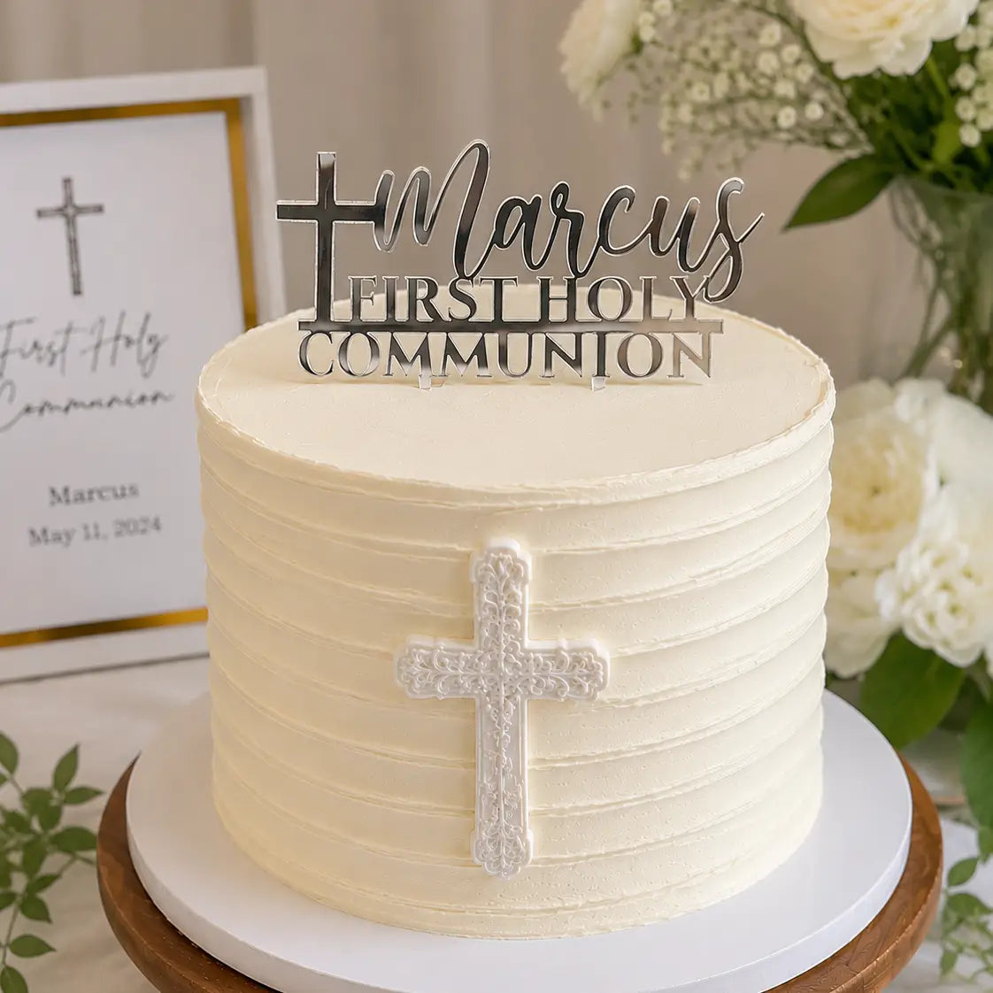 First Holy Communion Cake Topper With Cross | Acrylic Cake Decor