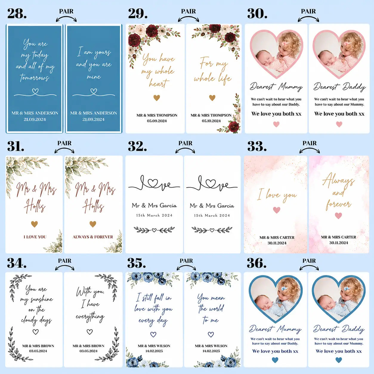 Personalised Vow Card Holders – Set of 2 UV Printed Wedding Keepsakes