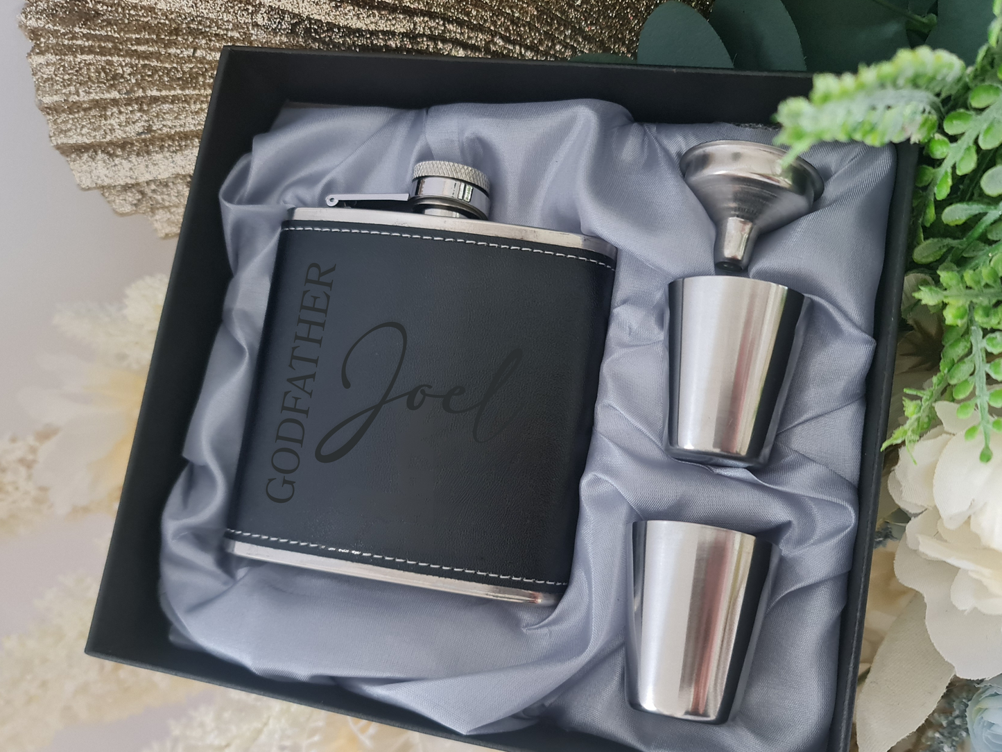 6oz Personalised Flask With Gift Set