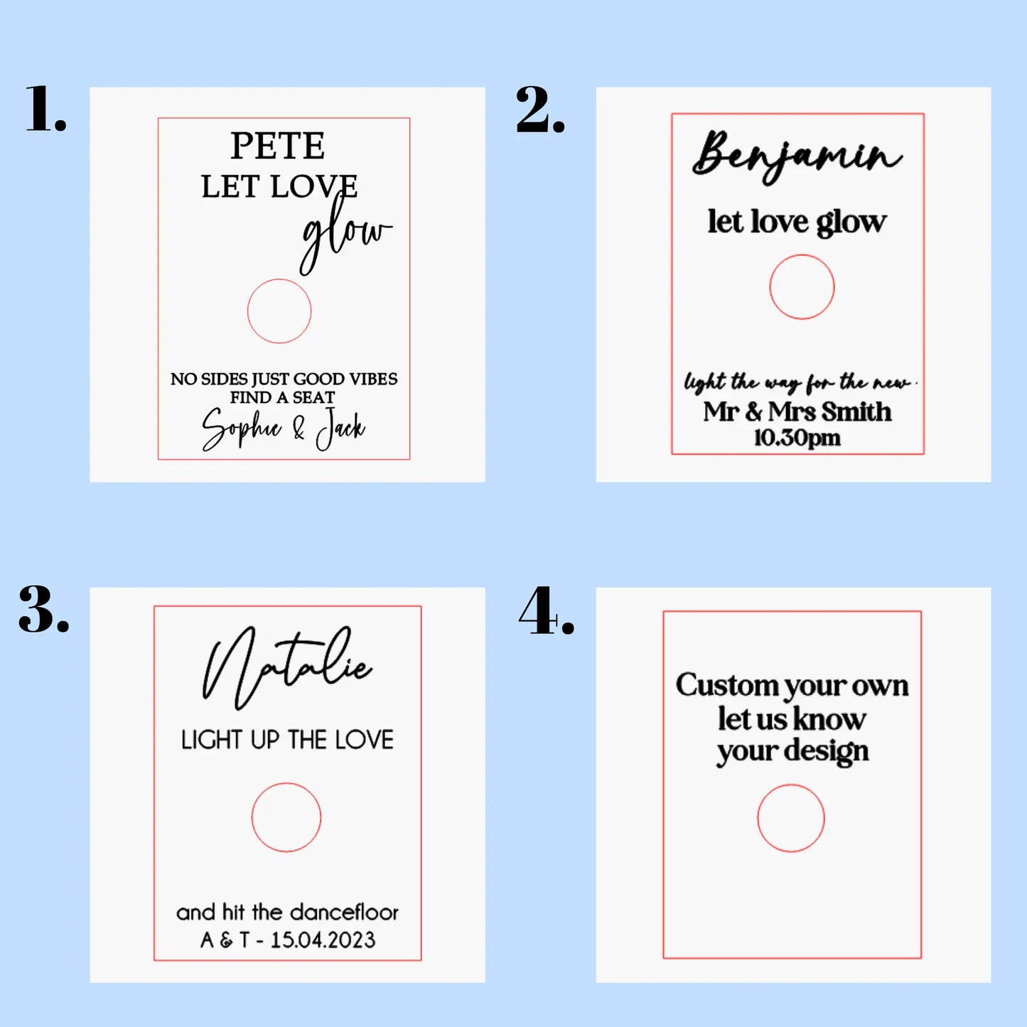 Personalised Glow Sticker Holders / Table Place cards Evermore Gifts & Favours