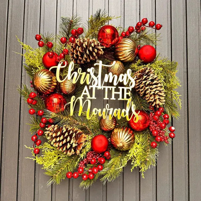 Christmas Wreath Name Plaque – Custom Acrylic or Timber Sign Evermore Gifts & Favours