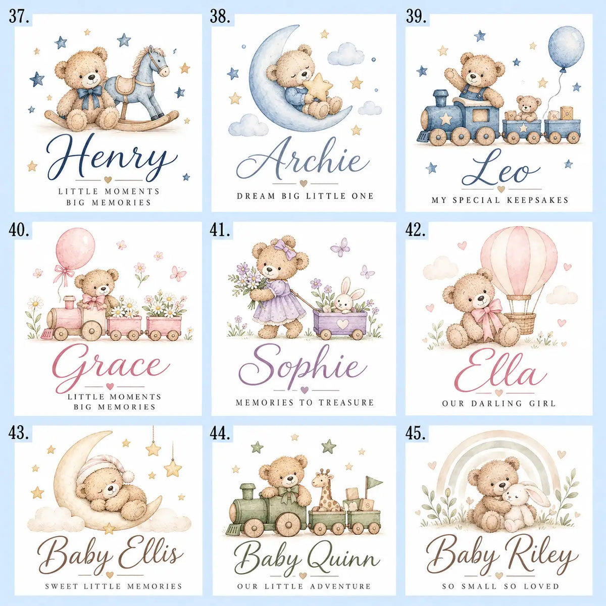 Personalised baby keepsake box designs 37–45