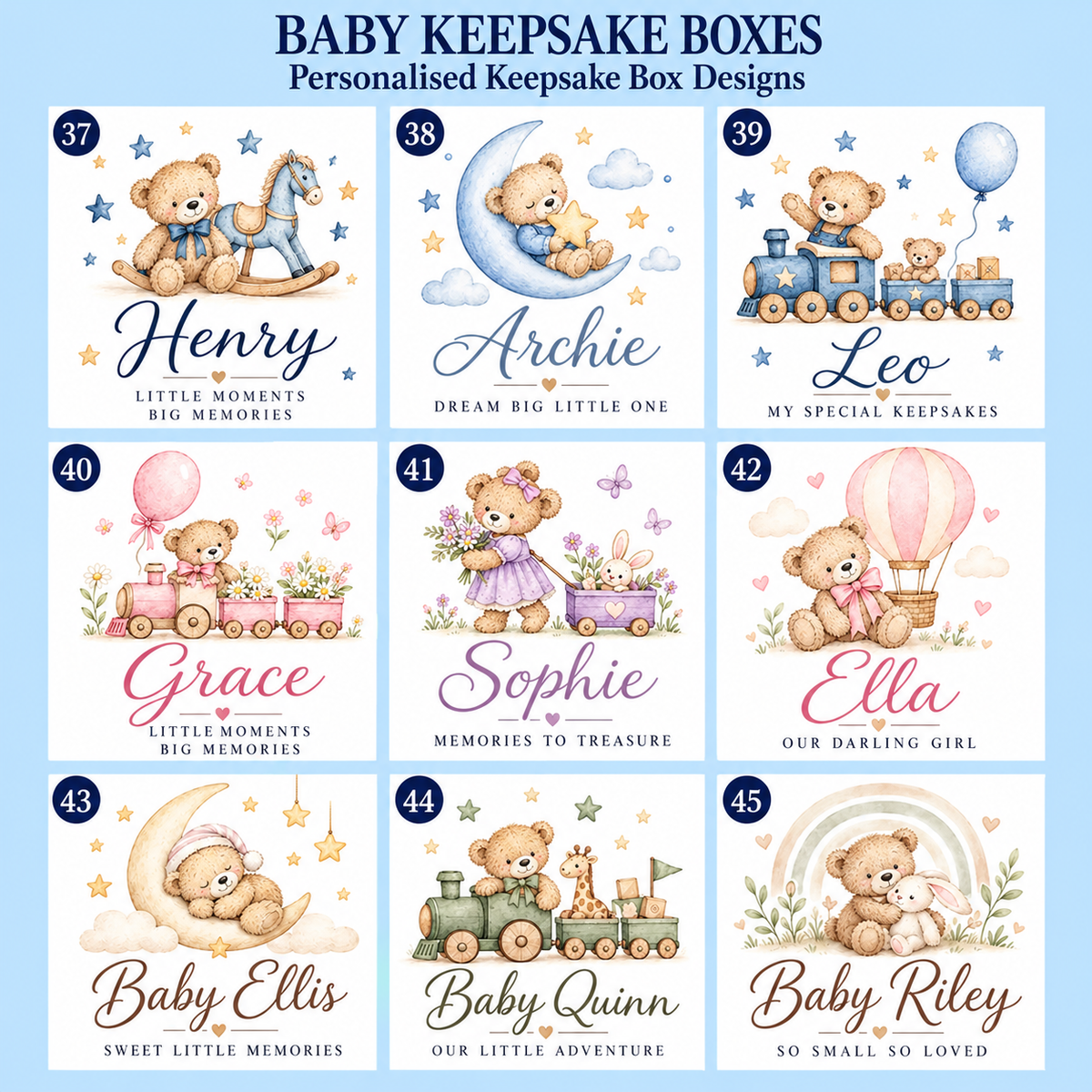 Baby keepsake box designs 37–45