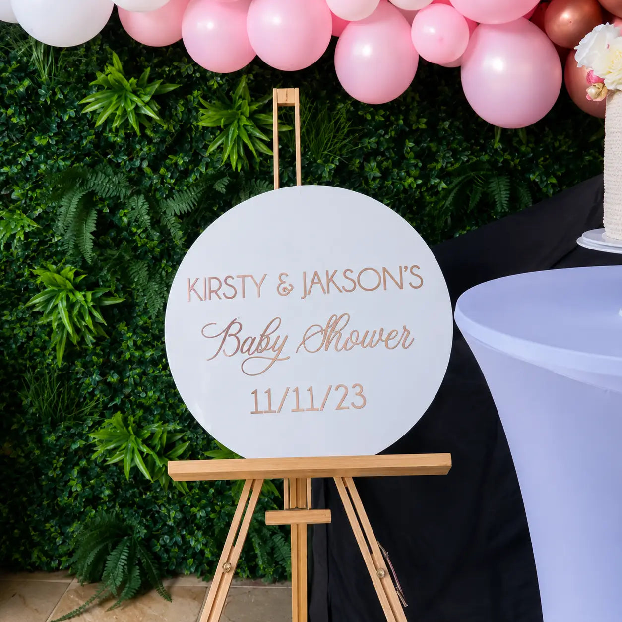 Round Acrylic Baby Shower Sign | Personalised Baby Name Decor