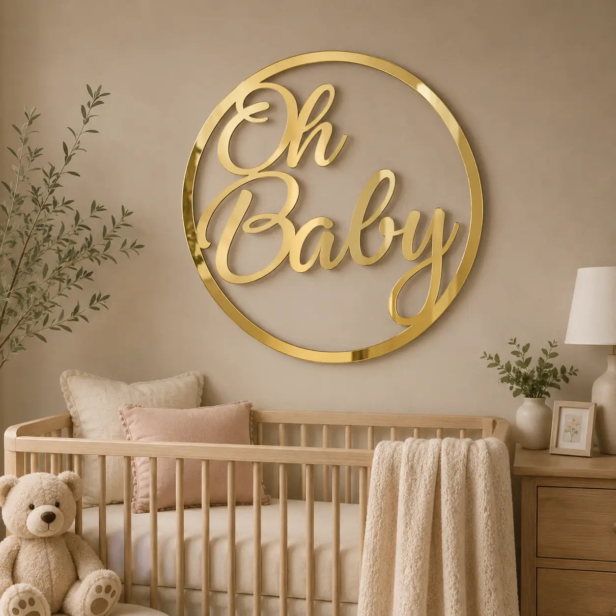 Oh Baby Sign Acrylic | Round Baby Shower Event Sign