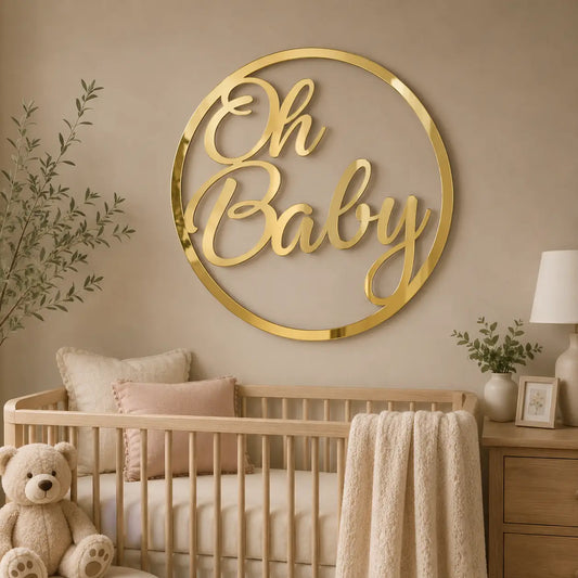 Oh Baby Sign Acrylic | Round Baby Shower Event Sign