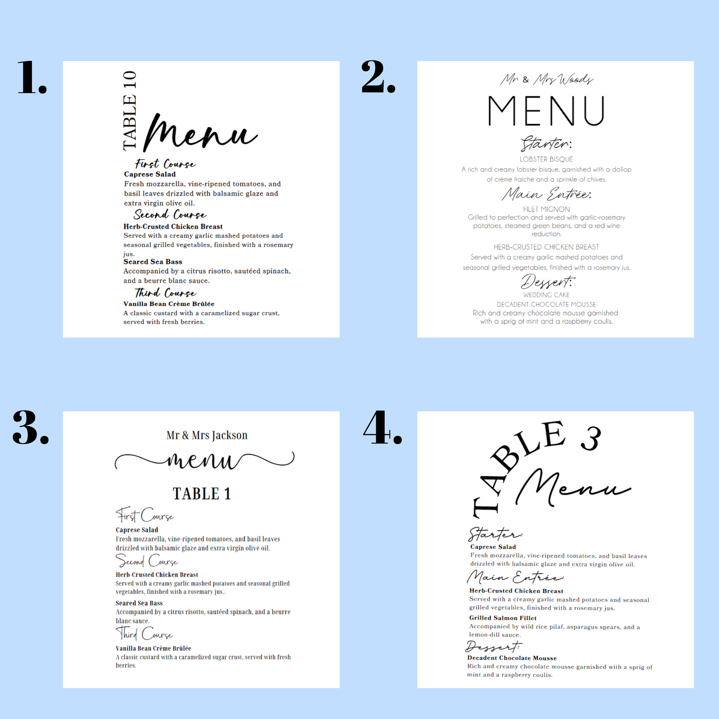 Modern Acrylic Wedding Menu – Custom Fonts and Layout Options