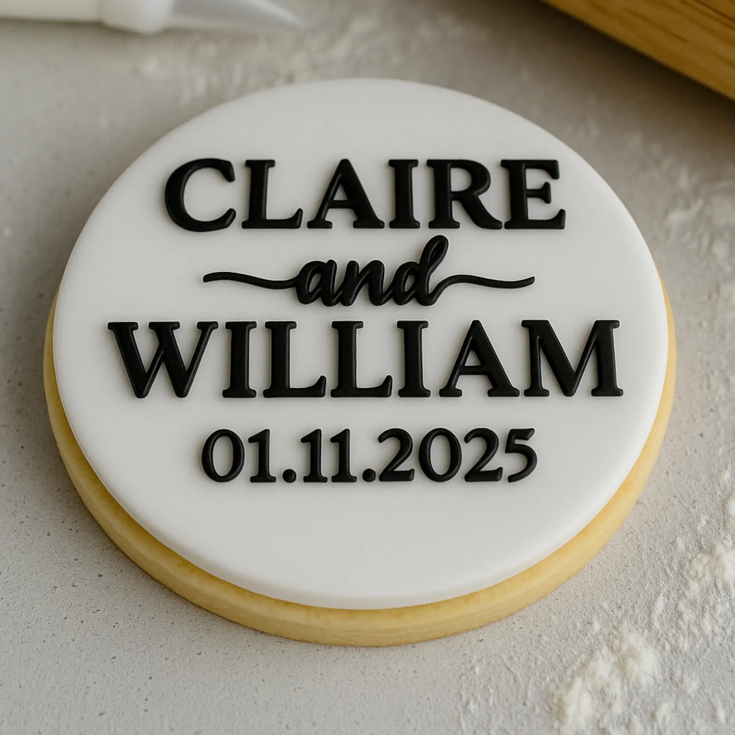 wedding name and date fondant debosser 80mm
