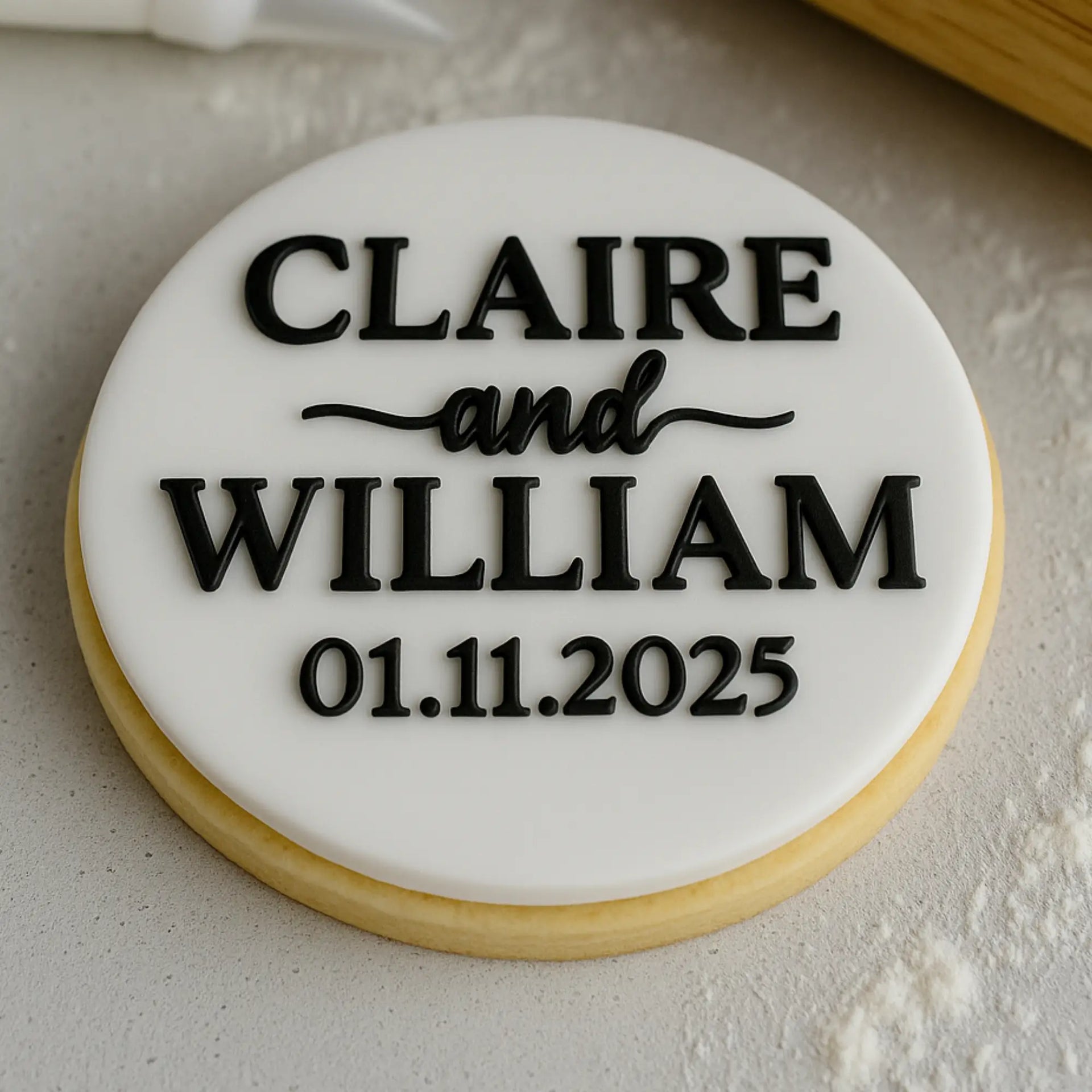 wedding name and date fondant debosser 80mm