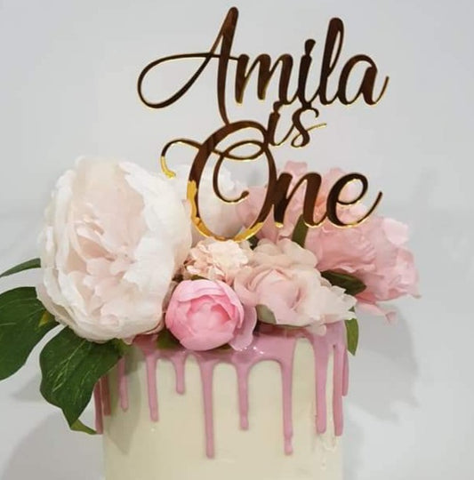 Elegant Script Birthday Cake Topper – Custom Colour Options