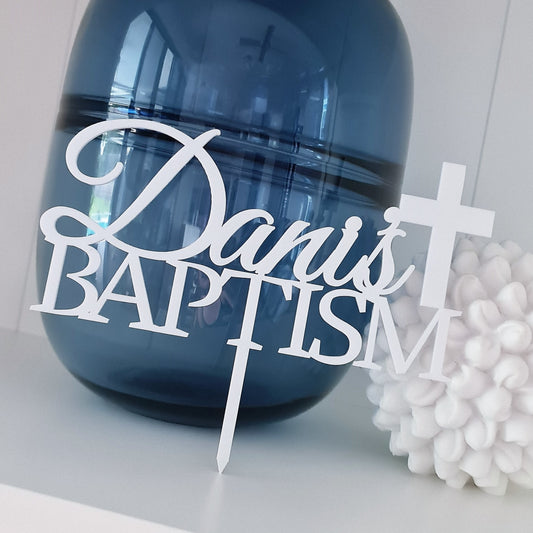 Custom Timber Christening Cake Topper – Rustic Style with Name