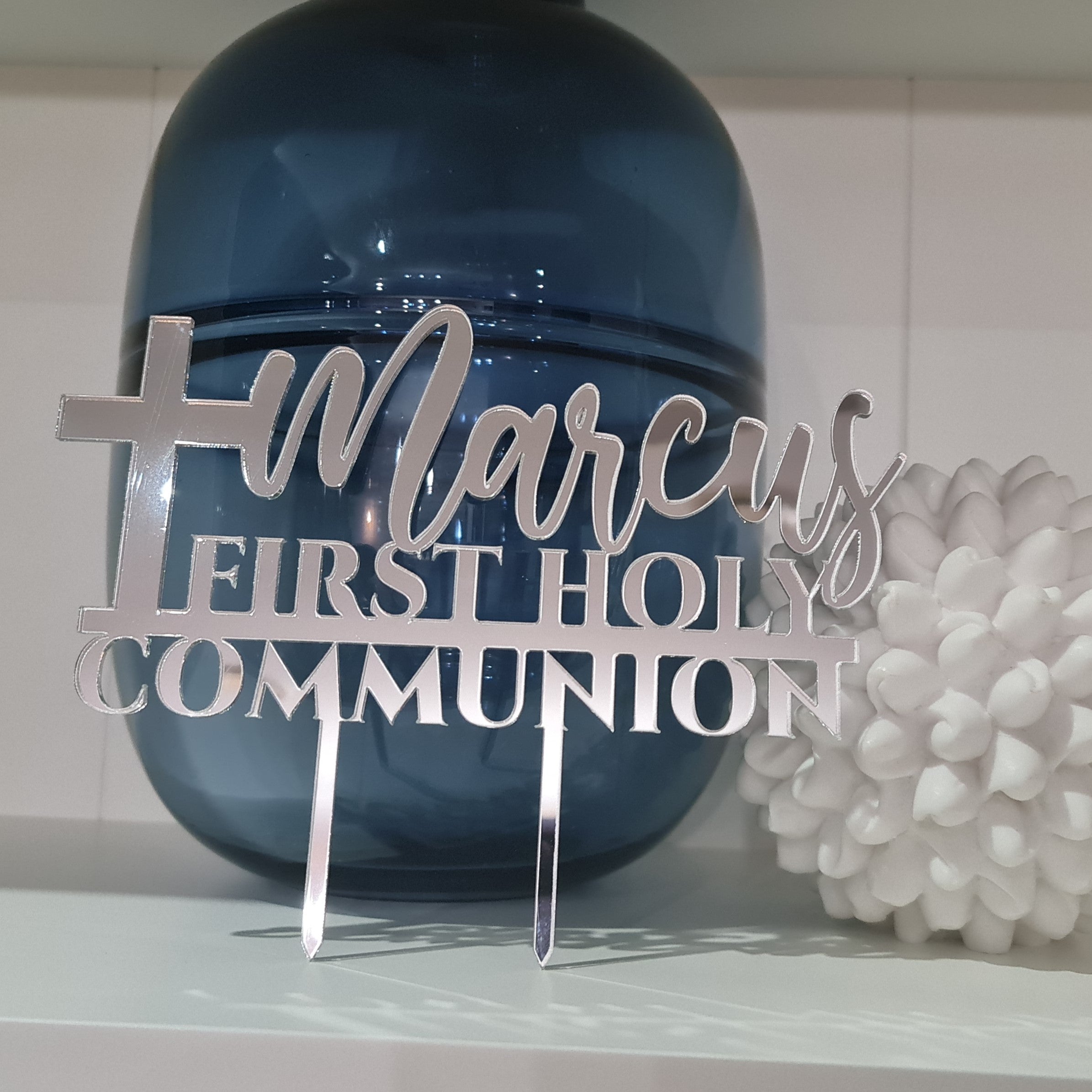 Religious Event Cake Topper – Cross and Name Custom Design