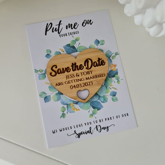 Laser Etched Save the Date Magnet – Round Wooden Wedding Disk