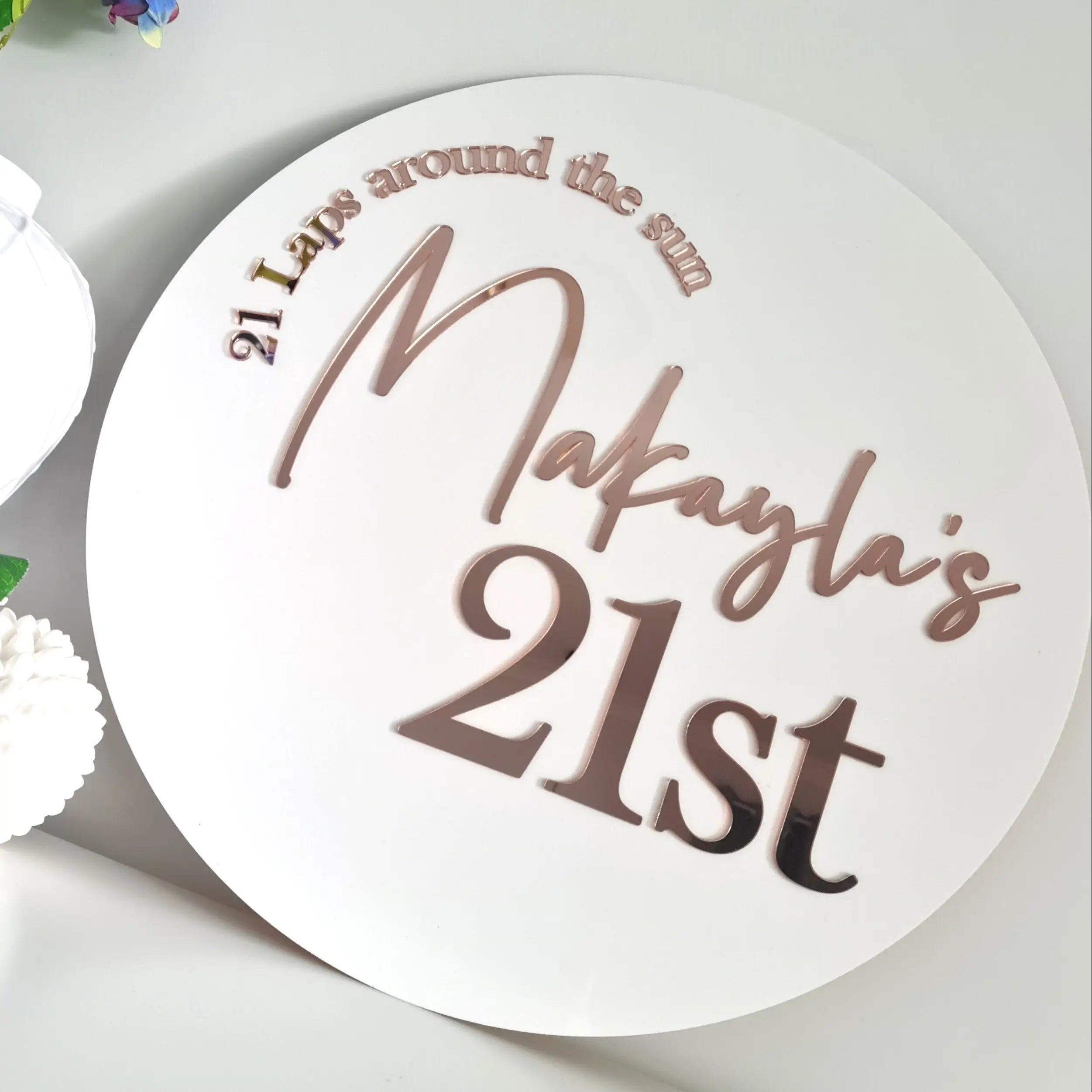 21st Birthday Round Sign – Mirror Acrylic or Timber Option