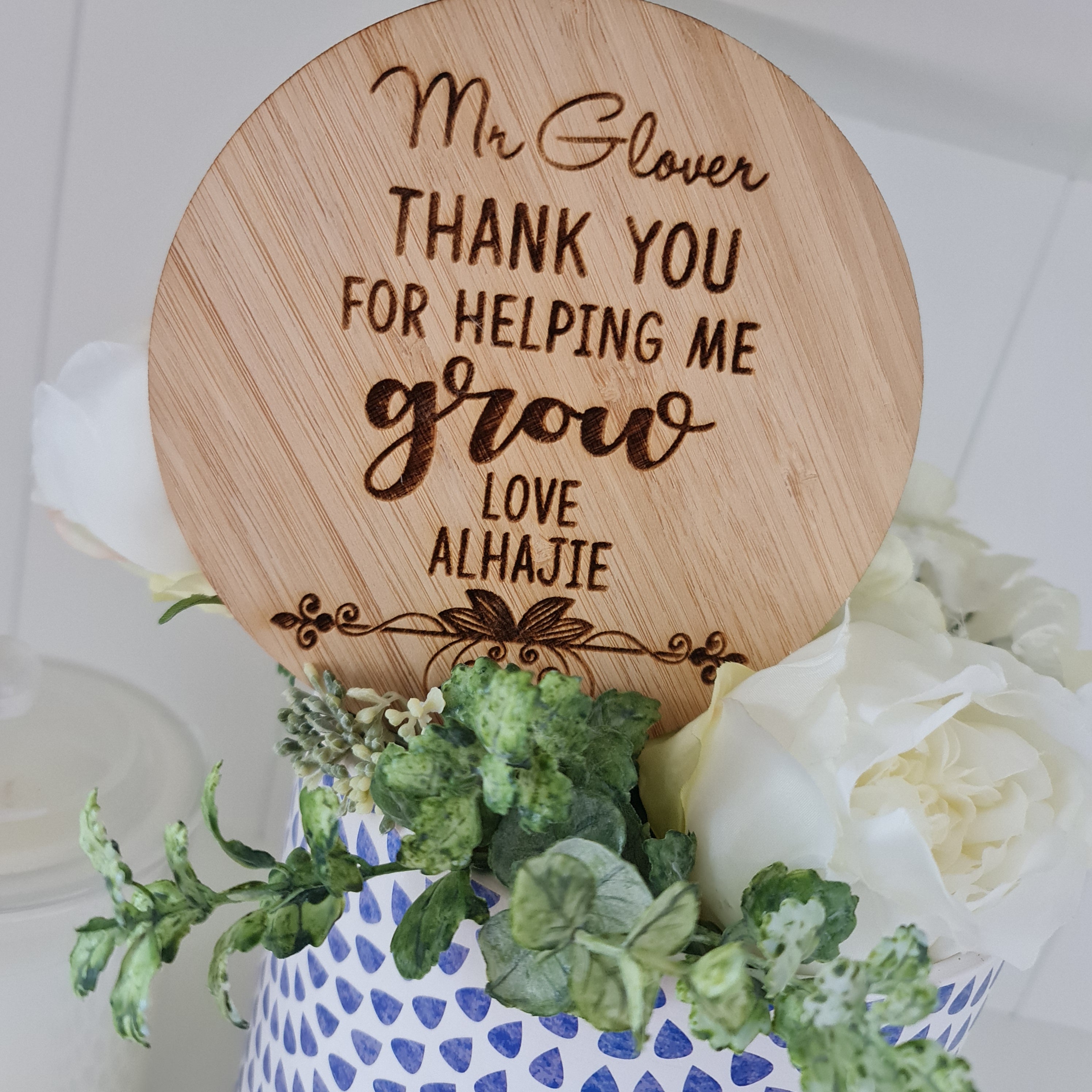 Custom Teacher Gift Planter Stick – Acrylic or Wooden Design