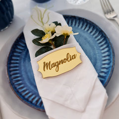 Rustic Timber Wedding Name Cards – Custom Laser Etched Guest Tags