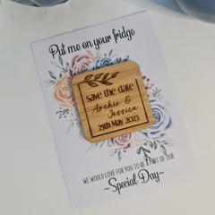 Engraved Save the Date Disk with Magnet – Rustic Wooden Design