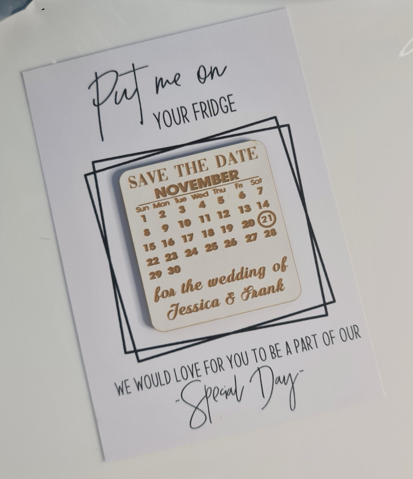 Rustic Wedding Save the Date Magnet – Etched Wooden Circle with Magnet