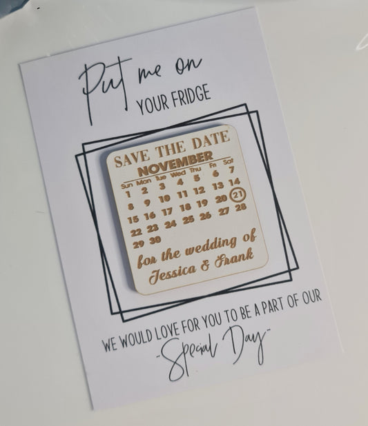 Rustic Wedding Save the Date Magnet – Etched Wooden Circle with Magnet