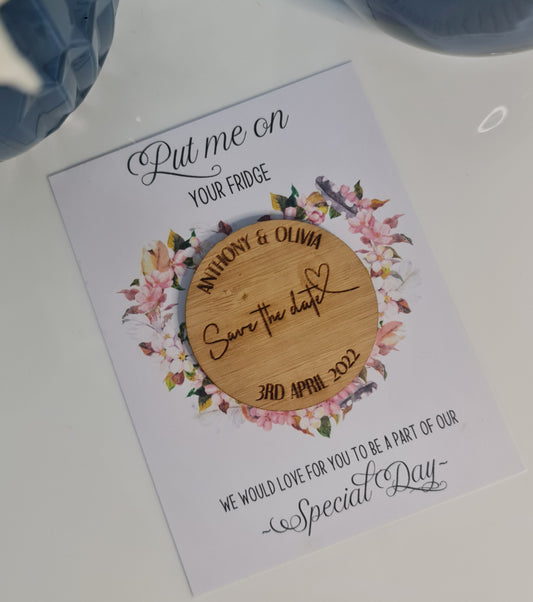 Timber Save the Date Disk – Custom Engraved Magnet Keepsake