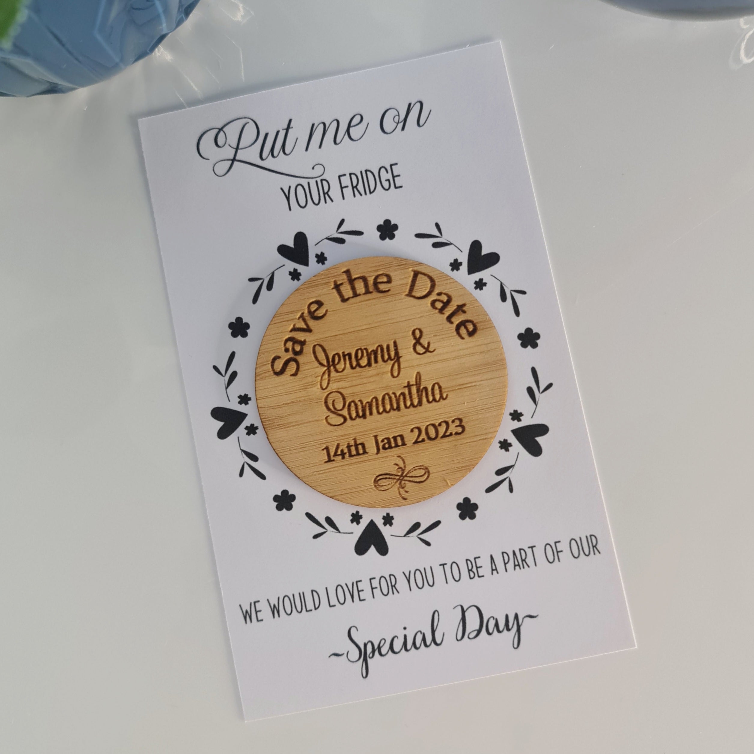 Wooden Save the Date Magnet – Laser Etched with Names and Date