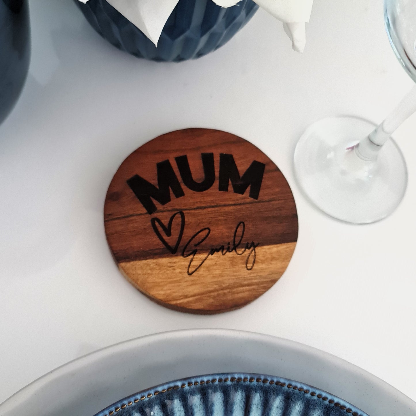 Personalised Acacia Wood Coaster – Custom Engraved Design