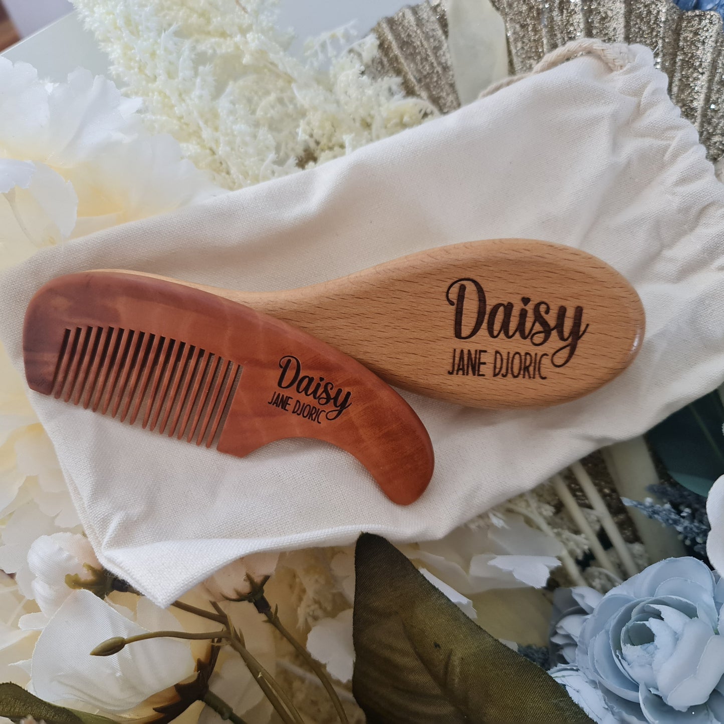 Engraved Baby Comb and Brush Set – Personalised Keepsake Gift