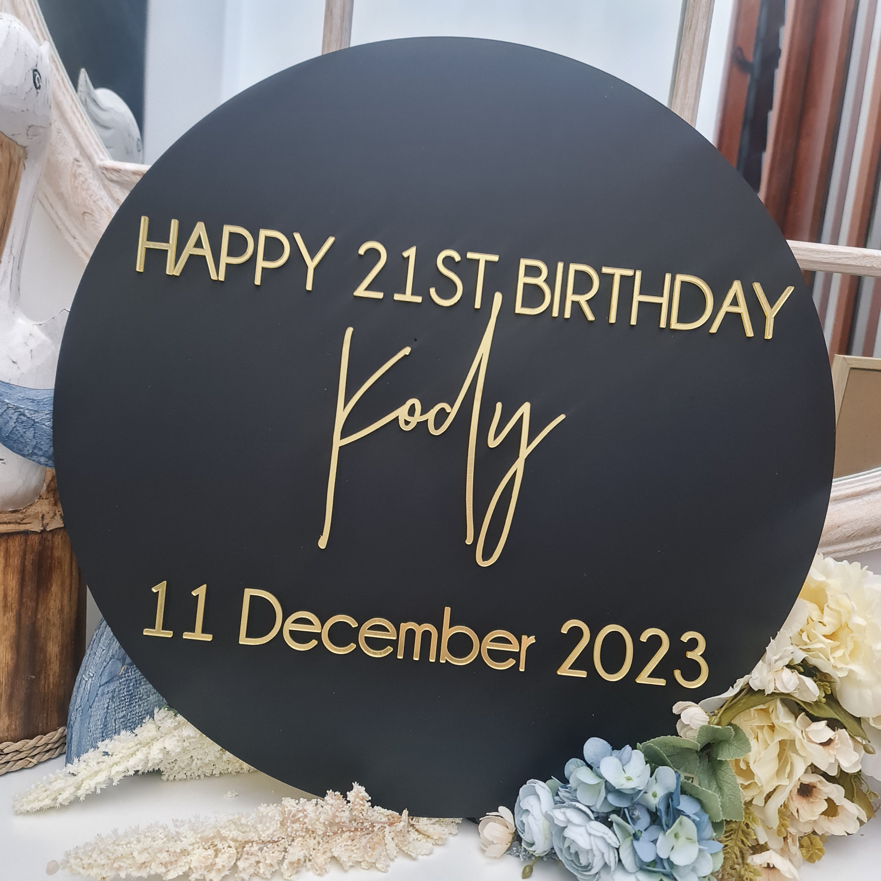 Round Glitter Acrylic Birthday Sign – Sparkling Party Accent