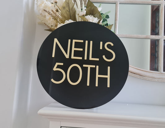 50th Birthday Round Sign – Stylish Personalised Event Decor