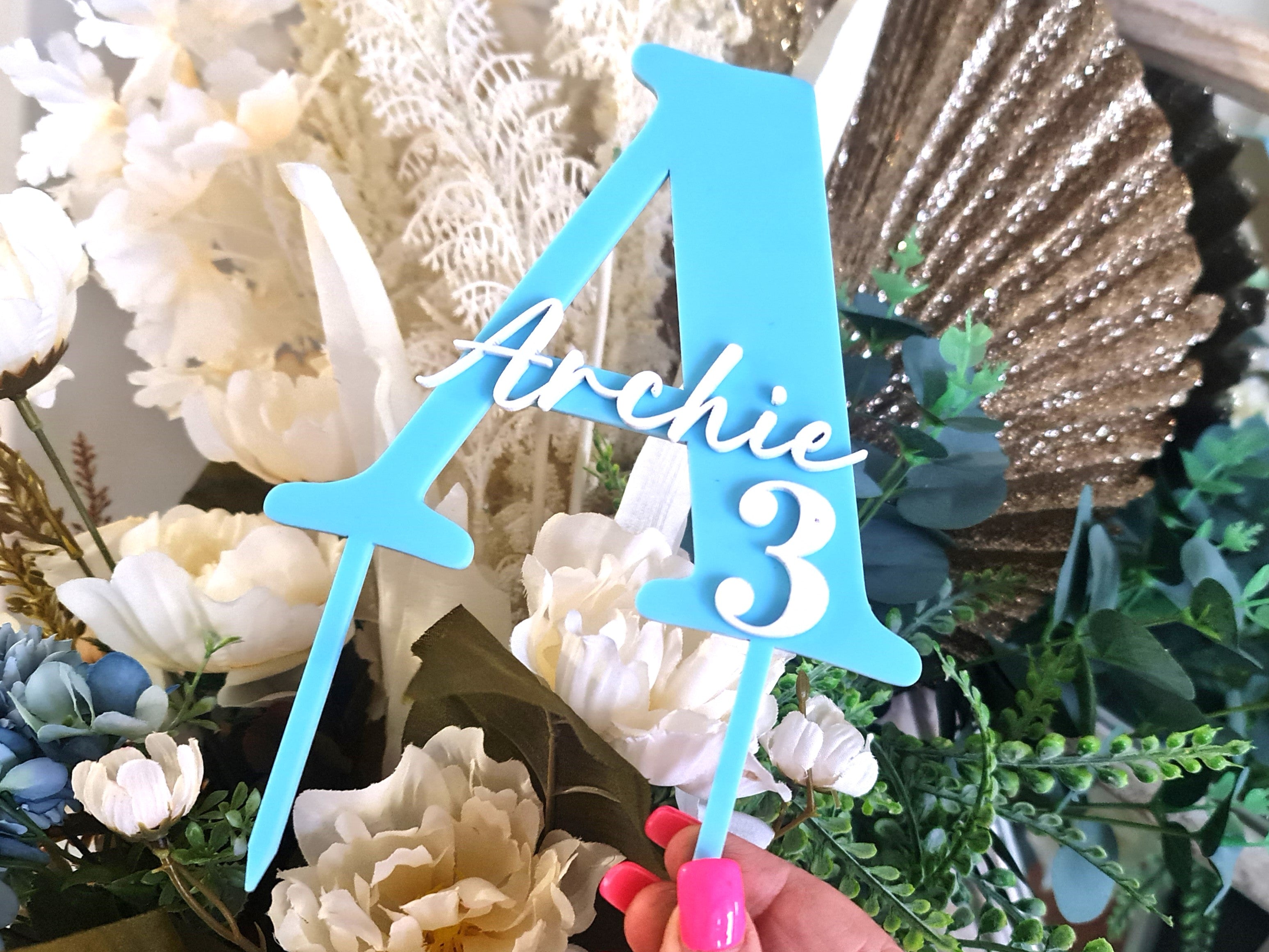 Three Birthday Cake Topper – Personalised Double Layer Design