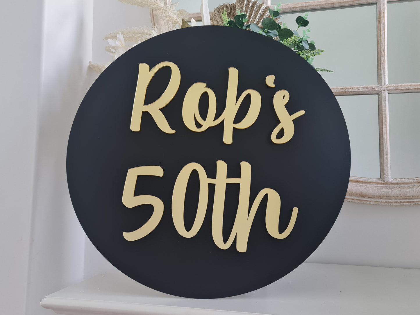 50th Round Birthday Cake Table Sign – Personalised Party Decor